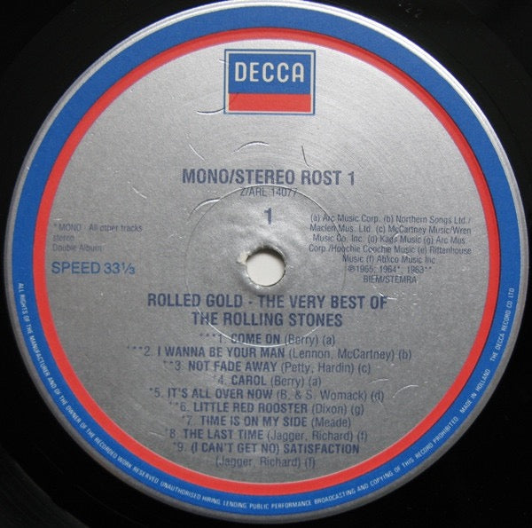 Image of Label Cover of 3014170C: 2xLP - THE ROLLING STONES, Rolled Gold - The Very Best Of The Rolling Stones (Decca Silver Label; ROST 1/2, UK 1980s Reissue, Gatefold, "Made In Holland" Rim Text)   VG/VG