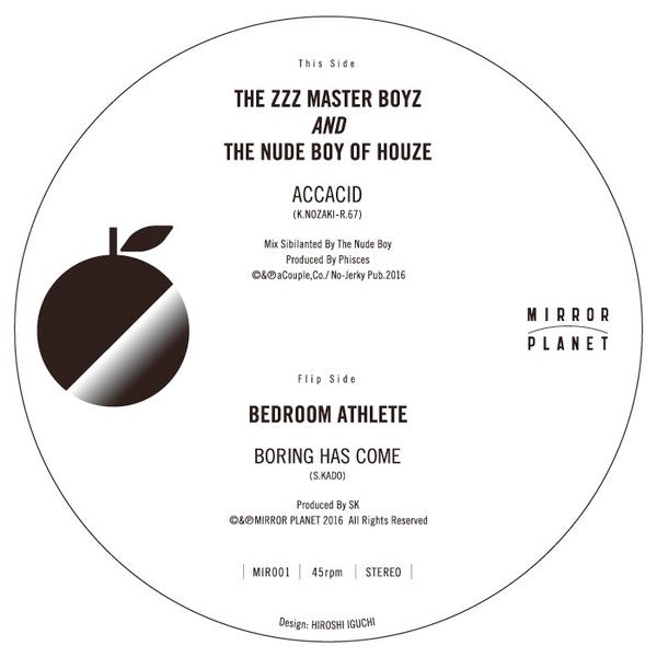 Image of Front Cover of 3014089C: 12" - THE ZZZ MASTER BOYZ AND THE NUDE BOY OF HOUZE / BEDROOM ATHLETE, Accacid / Boring Has Come (Mirror Planet; MIR001, Japan 2017)   /VG+