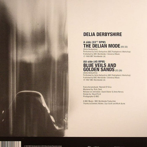 Image of Back Cover of 3024161E: 7" - DELIA DERBYSHIRE, The Delian Mode / Blue Veils And Golden Sands (Silva Screen; SIL71458, UK 2014, Gatefold, Poster) Strong VG+, Wear On Run In Groove  EX/VG+