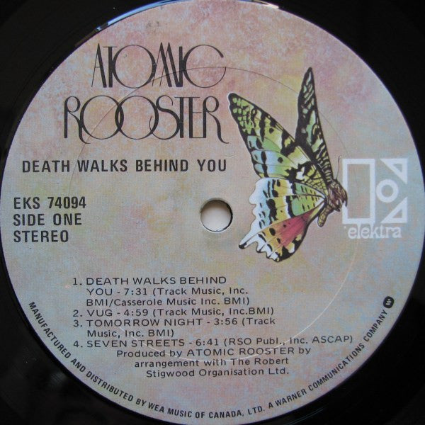 Image of Label Cover of 3024244E: LP - ATOMIC ROOSTER, Death Walks Behind You (Elektra; EKS-74094, Canada 1970s Reissue, Different Slv) Edge Wear  VG/VG+