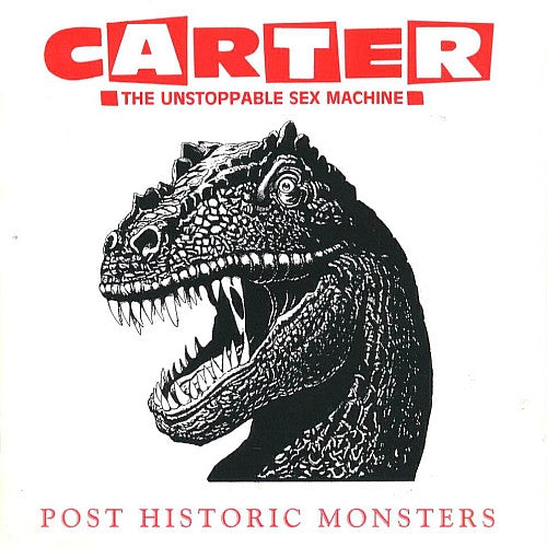 Image of Front Cover of 3124003E: LP - CARTER THE UNSTOPPABLE SEX MACHINE, Post Historic Monsters (Chrysalis; CHR 7090, UK 1993, Inner) Lots of marks but all thin hairlines.Sleeve in great shape, one small pen mark only.  VG+/G+