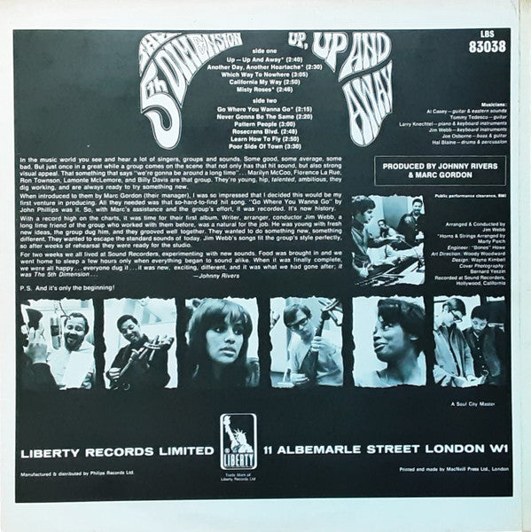 Image of Back Cover of LP - VG/VG - THE 5TH DIMENSION, Up, Up And Away (Liberty; LBS 83038, UK 1967, Laminated Front Sleeve), ,  - 3826235E