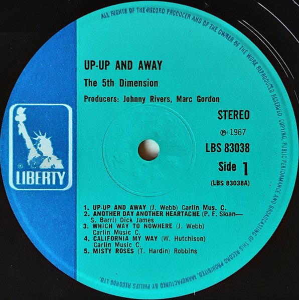 Image of Label Cover of LP - VG/VG - THE 5TH DIMENSION, Up, Up And Away (Liberty; LBS 83038, UK 1967, Laminated Front Sleeve), ,  - 3826235E