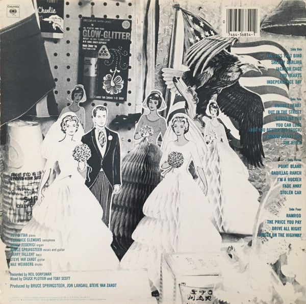 Image of Back Cover of 2xLP - VG+/VG+ - BRUCE SPRINGSTEEN, The River (Columbia Red Label/Orange Text; PC2 36854, US 1980, 2 Square Corner Inners, + Lyric Insert, No KP Etching in Run Out), ,  - 1126101E