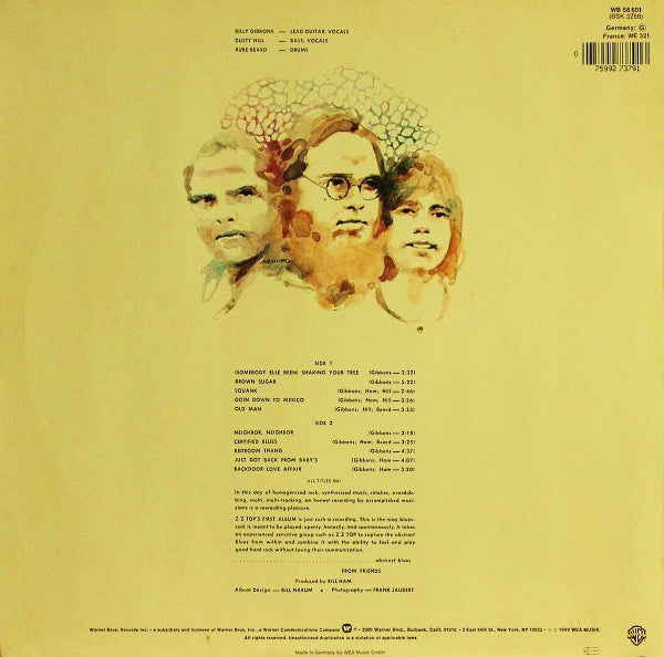 Image of Back Cover of 3124025E: LP - ZZ TOP, First Album (Warner Bros. Records; WB 56 601, Europe )   VG/VG