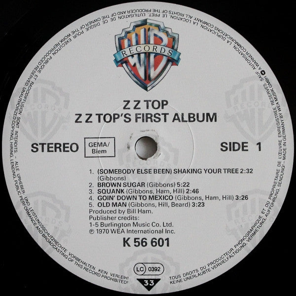 Image of Label of 3124025E: LP - ZZ TOP, First Album (Warner Bros. Records; WB 56 601, Europe )   VG/VG