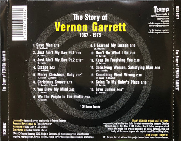 Image of Back Cover of 3134034E: CD - VERNON GARRETT, The Story Of Vernon Garrett (Tramp Records; TRCD-9017, Germany 2012, Jewel Case)   VG+/VG+