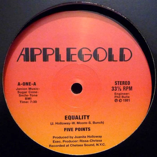 Image of Front Cover of 3524505E: 12" - FIVE POINTS, Equality / Equality - Part Two (Instrumental) (Applegold; ONE, US Reissue, Plain Sleeve)   /VG