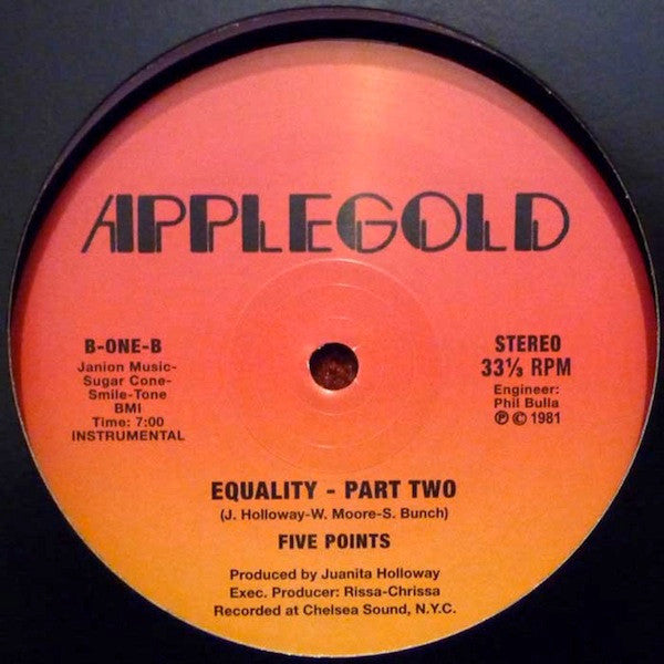 Image of Back Cover of 3524505E: 12" - FIVE POINTS, Equality / Equality - Part Two (Instrumental) (Applegold; ONE, US Reissue, Plain Sleeve)   /VG