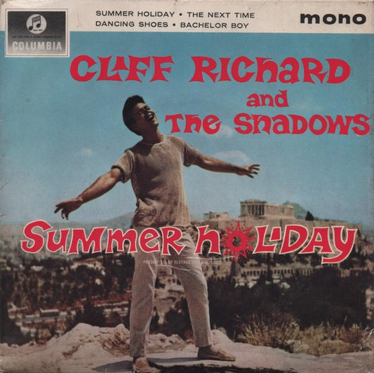 Image of Front Cover of 3114110C: 7" - CLIFF RICHARD AND THE SHADOWS, Summer Holiday (Columbia; SEG 8250, UK 1963, Laminated Flipback Sleeve, Mono) Strong VG, date stamp on rear of sleeve.  VG/VG