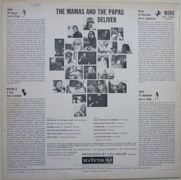 Image of Back Cover of LP - VG/VG+ - THE MAMAS & THE PAPAS, The Mamas & The Papas Deliver (RCA Victor; RD-7880, UK 1967, Mono), A few hairlines only. Edgewear and slight sticker residue on sleeve front. ,  - 3526327E