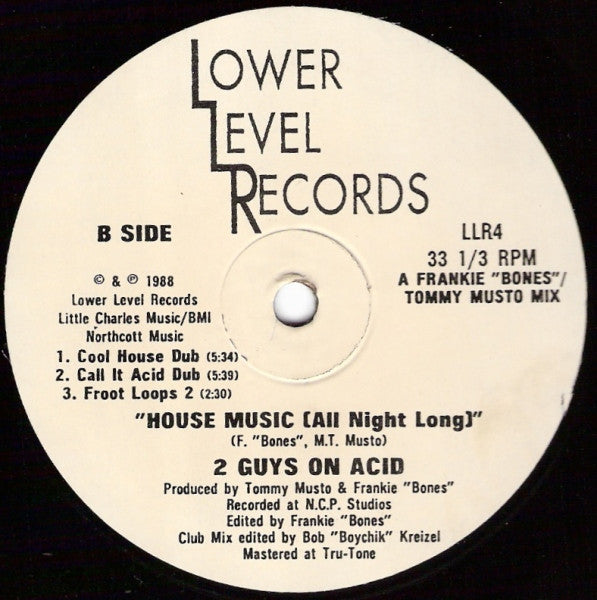 Image of Back Cover of 12" - /VG+ - 2 GUYS ON ACID, House Music (All Night Long) (Lower Level; LLR4, US 1988), highlighter on label,  - 3646191S