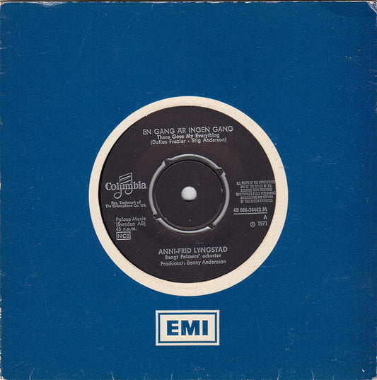 Image of Front Cover of 3114199C: 7" - ANNI-FRID LYNGSTAD, En G ng  r Ingen G ng (Columbia; 4E 006-34462 M, Sweden 1971, Company Sleeve) Strong VG  VG/VG