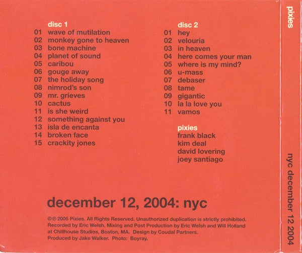 Image of Back Cover of 3114250C: 2xCD - PIXIES, NYC December 12 2004 (The Show; none, US 2005, Digipak)   VG+/VG+