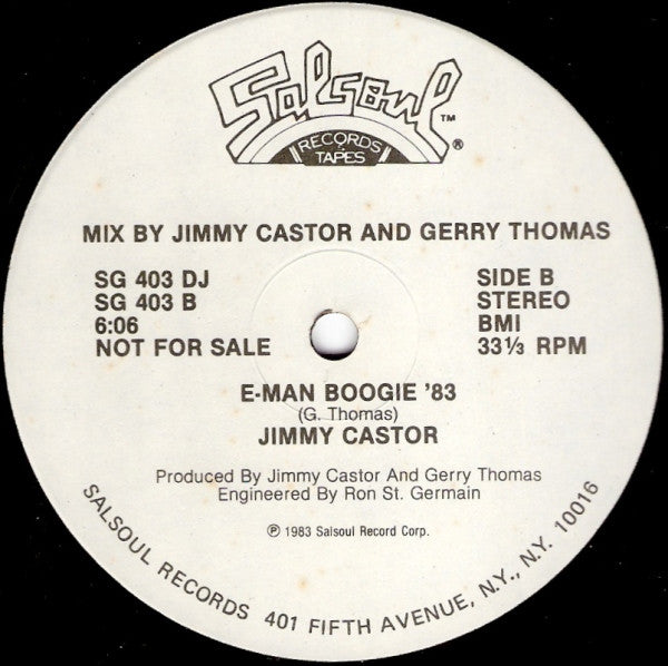 Image of Back Cover of 3124244E: LP - JIMMY CASTOR, It's Just Begun (Salsoul Records; SG 403 DJ, US 1983, Promo, Plain Sleeve) Strong VG  /VG