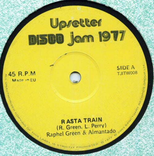 Image of Front Cover of 3114377C: 12" - RAPHAEL GREEN / HUGO BLACKWOOD / DOCTOR ALIMANTADO, Rasta Train / Reggae Music (Upsetter / Trojan Records; TJITW008, UK 2004 Reissue, Plain Sleeve)   /VG