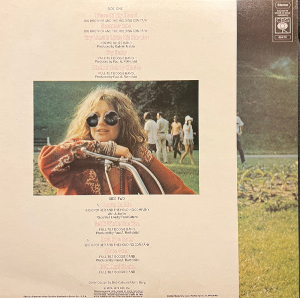Image of Back Cover of LP - VG/VG+ - JANIS JOPLIN, Janis Joplin's Greatest Hits (CBS Orange (33 1/3 On Label); S 65470 (KC 32168), UK 1973), Date written on sleeve rear and labels. With bonus magazine snippets,  - 3926411E