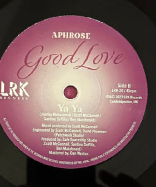 Image of Back Cover of 3254008S: 7" - APHROSE, Good Love / Ya Ya (LRK Records; LRK-20, UK 2023, Plain sleeve) Strong VG+.  /VG+