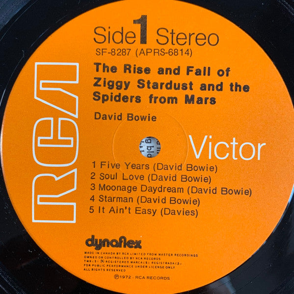 Image of Label Cover of LP - VG/VG - DAVID BOWIE, The Rise And Fall Of Ziggy Stardust And The Spiders From Mars (RCA Victor; SF 8287, UK 1972, Inner, Canadian Dynaflex pressing), ,  - 3116078C
