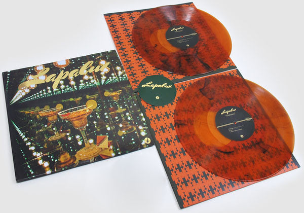 Image of Label Cover of 2xLP - VG/EX - LAPALUX, Lustmore (Brainfeeder; BF047, UK, Europe & US 2015, Picture Sleeve, 2 Inners, Translucent Orange/Black spash vinyl. Back of sleeve draped in velvet. Gold foil front.), Sleeve has some light corner wear, and small tear on top spine. Discs look unplayed.,  - 3626493E
