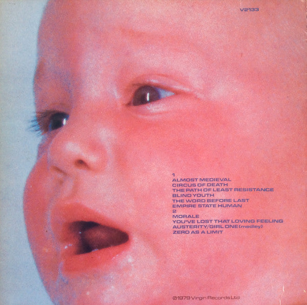 Image of Back Cover of LP - VG/VG+ - THE HUMAN LEAGUE, Reproduction (Virgin; V2133, UK 1979, No Inner), Sticker Damage To Sleeve,  - 2726257E