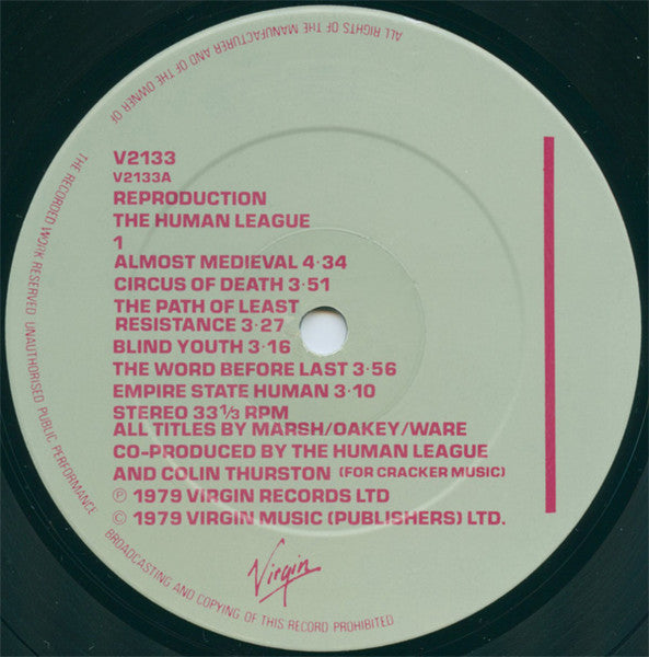 Image of Label Cover of LP - VG/VG+ - THE HUMAN LEAGUE, Reproduction (Virgin; V2133, UK 1979, No Inner), Sticker Damage To Sleeve,  - 2726257E