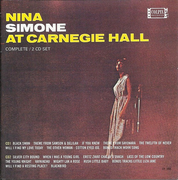 Image of Front Cover of 3214154C: 2xCD - NINA SIMONE, At Carnegie Hall (Colpix Records; 7243 4 73221 2 9, Europe 2005, Jewel Case)   VG+/VG+