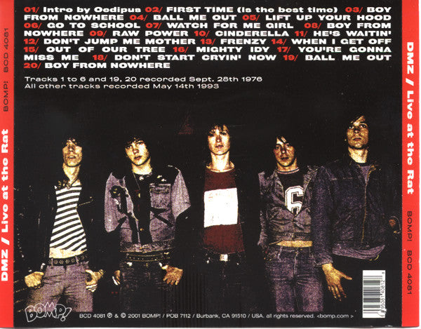 Image of Back Cover of 3234128E: CD - DMZ, Live At The Rat (Bomp!; BCD 4081, US 2001, Jewel Case)   VG+/VG+