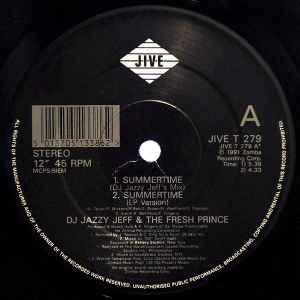 Image of Label Cover of 12" - VG+/VG+ - DJ JAZZY JEFF & THE FRESH PRINCE, Summertime (Jive - Barcode On Labels; JIVE T 279, UK 1991, Picture sleeve), nice copy!,  - 4446150S