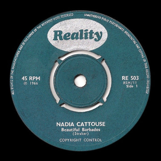Image of Front Cover of 3815223C: 7" - NADIA CATTOUSE, Beautiful Barbados/Turn Around (Reality; RE 503, UK 1966, Plain Sleeve)   /VG+