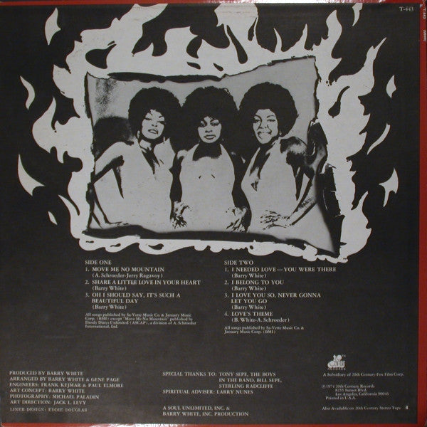 Image of Back Cover of LP - VG/VG - LOVE UNLIMITED, In Heat (20th Century; T-443, US 1974, Pasteback Sleeve, Company Inner), Edge and shelf wear to sleeve.,  - 2816160C