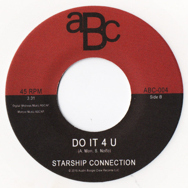 Image of Back Cover of 3254059S: 7" - STARSHIP CONNECTION, Heartbreaker / Do It 4 U (Austin Boogie Crew Records; ABC-004, US 2016, Plain Sleeve, White Vinyl)   /VG+