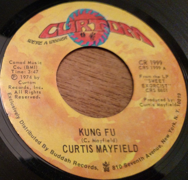 Image of Front Cover of 3254095S: 7" - CURTIS MAYFIELD, Kung Fu / Right On For The Darkness (Curtom; CR 1999, US 1974, Plain Sleeve)   /VG+