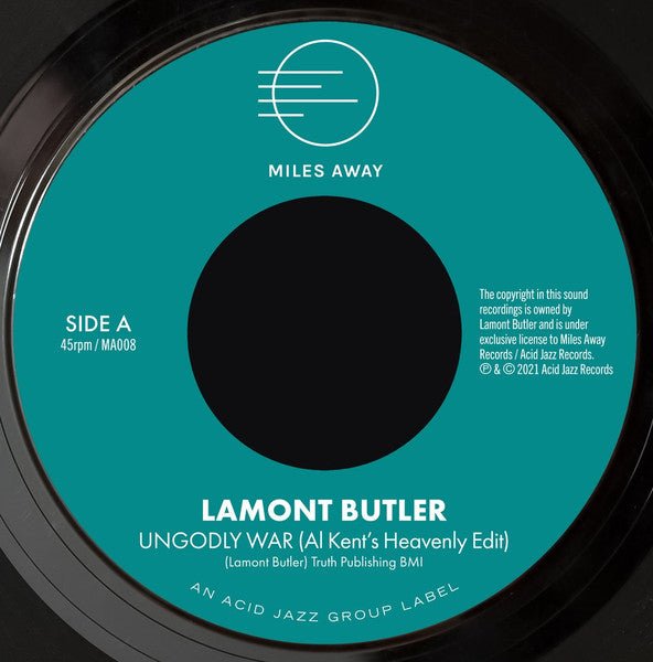 Image of Front Cover of 3254106S: 7" - LAMONT BUTLER, Ungodly War / Get Up And Praise The Lord (Miles Away; MA008, UK 2021, Plain Sleeve)   /VG+