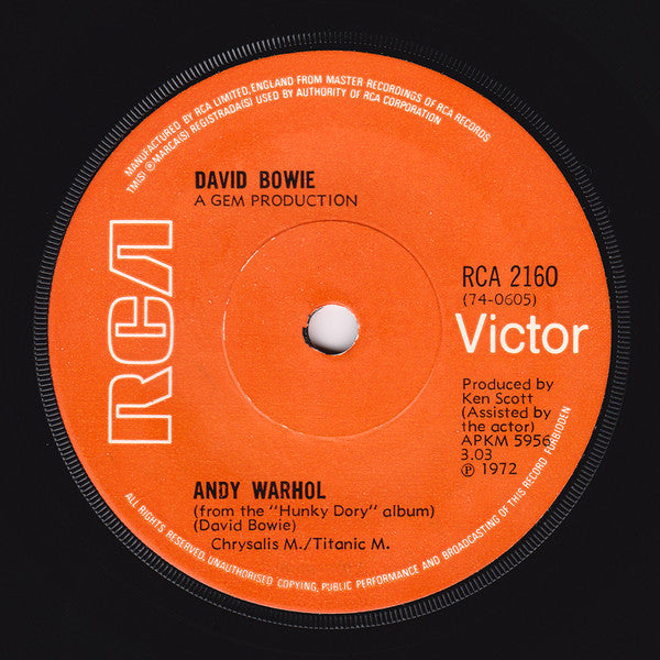 Image of Back Cover of 7" - VG/G - DAVID BOWIE, Changes (RCA Victor; RCA 2160, UK 1972, Company Sleeve, Mono, Solid Centre), Lots of light marks, Name on Co. Sleeve,  - 2316085C