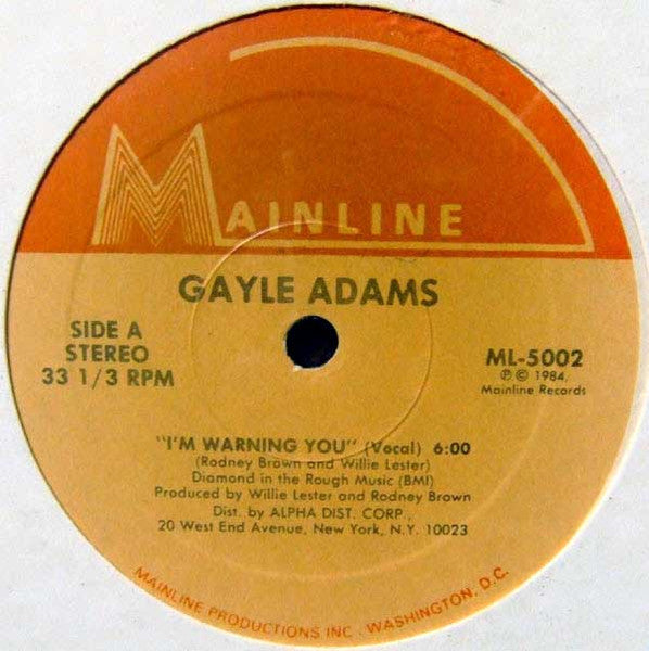 Image of Front Cover of 3314011C: 12" - GAYLE ADAMS, I'm Warning You (Mainline Records; ML-5002, US 1984, Plain sleeve) Marks on vinyl. Plays well.  /G+