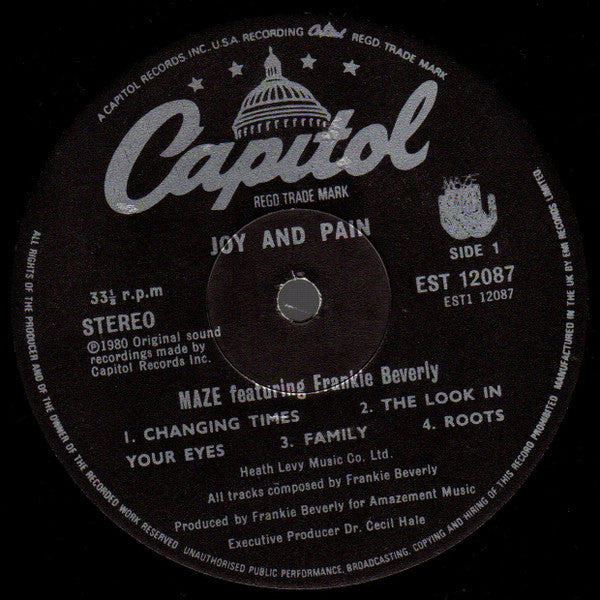 Image of Label Cover of LP - VG/VG - MAZE FEATURING FRANKIE BEVERLY, Joy And Pain (Capitol Records; EST 12087, UK 1980, Inner), Light marks only,  - 3316112C