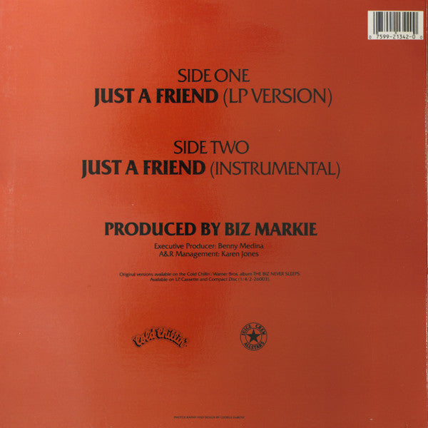 Image of Back Cover of 3224355E: LP - BIZ MARKIE, Just A Friend (Cold Chillin'; 9-21342-0, US , Laminated Sleeve)   VG/VG