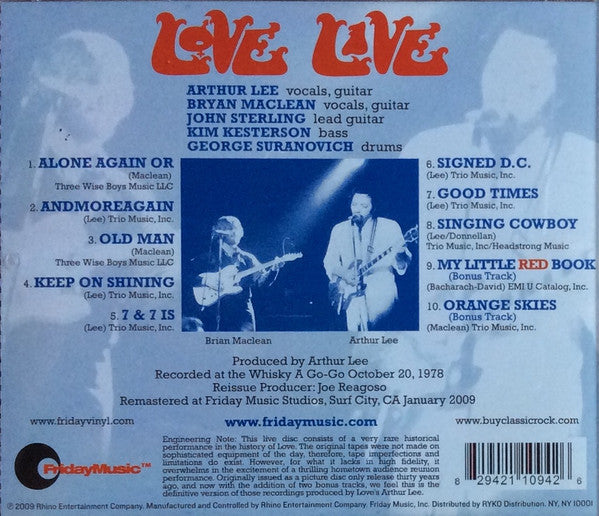 Image of Back Cover of 3354001S: CD - LOVE, Live - Whisky A Go-Go 1978 (The Deluxe Edition) (Friday Music; FRM 1094, US 2009)   VG+/VG