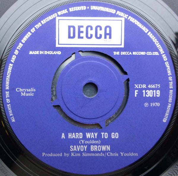 Image of Front Cover of 3324029E: 7" - SAVOY BROWN, A Hard Way To Go (Decca; F 13019, UK 1970, Company Sleeve)   G/G