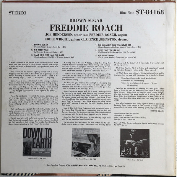 Image of Back Cover of 3324040E: LP - FREDDIE ROACH, Brown Sugar (Blue Note; BST-84168, US 1964, Picture Sleeve) NO SLEEVE. Plenty of marks, but plays strong.  /G+