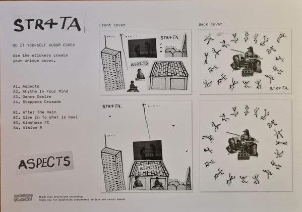 Image of Front Cover of 4614272C: LP - STR4TA, Aspects (Brownswood Recordings; BWOOD0240LP, UK 2020, White Label, Plain Sleeve, Insert, Incl. stickers designed by Rob Gallagher.)   VG+/VG+