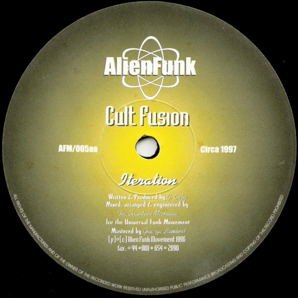 Image of Back Cover of 12" - /VG+ - CULT FUSION, Allegiance To The Sound (Alien Funk Movement; AFM/005, UK 1996, Plain Sleeve), ,  - 3126102E