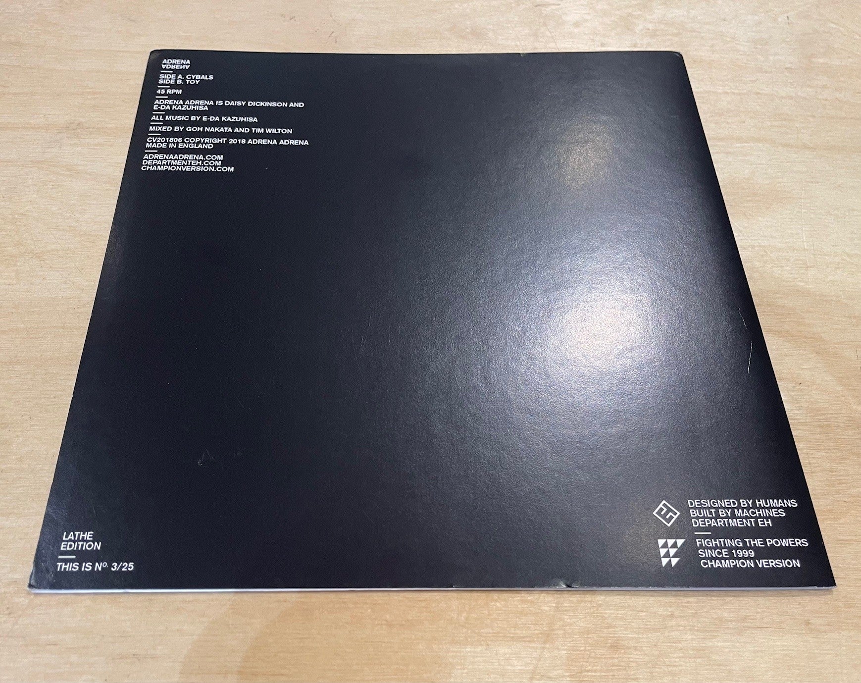 Image of Back Cover of 3314188C: 7" - ADRENA ADRENA, Cybals/Toy (Champion Version; , UK & Europe 2018, Fold Over Sleeve, Booklet, Lathe Edition Clear Vinyl Limited To 25. E-Da Kazuhisa (Boredoms, Seefeel)) Limited Edition No 3/25  VG+/EX