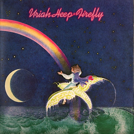 Image of Front Cover of 3314192C: LP - URIAH HEEP, Firefly (Bronze; ILPS 9483, UK 1977, Gatefold, Inner, With Firefly 1977 tour programme & J.G Windows voucher.) Strong VG  VG/VG