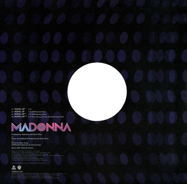 Image of Back Cover of 12" - VG+/VG+ - MADONNA, Hung Up (Warner Bros; SAM01081, UK 2005, Promo, Embossed Sleeve With Silver Ink, Limited to 500), Just one feint scuff, light cover crease,  - 1246352S