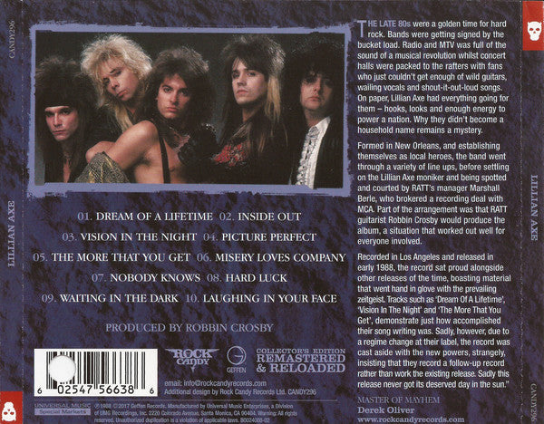Image of Back Cover of 3354046S: CD - LILLIAN AXE, Lillian Axe (Rock Candy ; CANDY296, UK 2017)   VG+/VG+