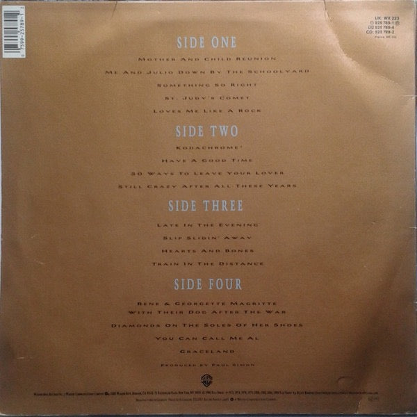 Image of Back Cover of 2xLP - VG/VG - PAUL SIMON, Negotiations And Love Songs (1971-1986) (Warner Bros. Records; 925 789-1, UK 1988, 2 Inners, "Alsdorf" Matrix), Strong VG,  - 2316331C