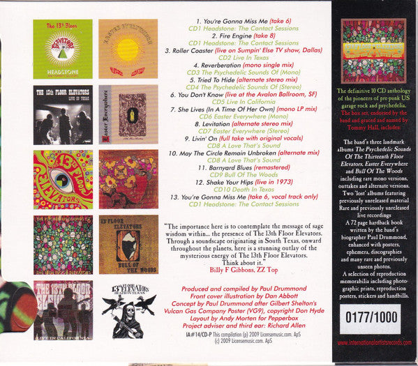 Image of Back Cover of 3234261E: CD - 13TH FLOOR ELEVATORS, Sign Of The 3 Eyed Men (International Artists; IA#14/CD-P, UK 2008) Strong VG+  VG+/VG+