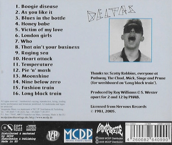 Image of Back Cover of 3314337C: CD - THE DELTAS, Boogie Disease (Vampirette; VAMPCD099, Germany 2005 Reissue, Jewel Case)   VG+/VG+